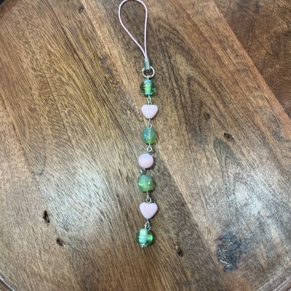 Green/Pink Dangle Beaded Wire Loop Phone Charm - Picture 1 of 4
